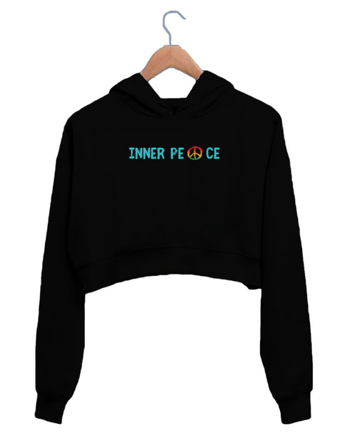 Quirkipedia INNER PEACE YOGA FITNESS YOGA Fitness, Positivity, Mindfulness Womens Crop Hoodies